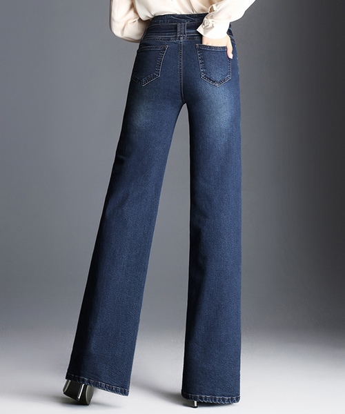 DAY CLOSET(デイ クローゼット)の「【大きいサイズ有/ストレッチ有】ハイウエスト ストレート デニム ワイドパンツ レディース(デニムパンツ・レディース・インディゴブルー/ブルー・M/XL/L/S/XXL)」の3枚目の写真