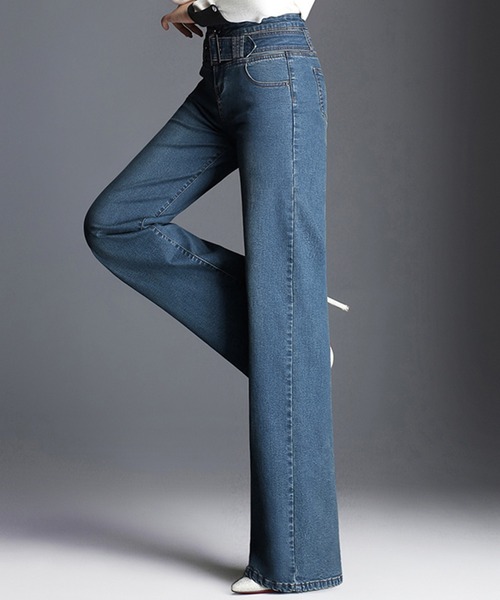 DAY CLOSET(デイ クローゼット)の「【大きいサイズ有/ストレッチ有】ハイウエスト ストレート デニム ワイドパンツ レディース(デニムパンツ・レディース・インディゴブルー/ブルー・M/XL/L/S/XXL)」の12枚目の写真