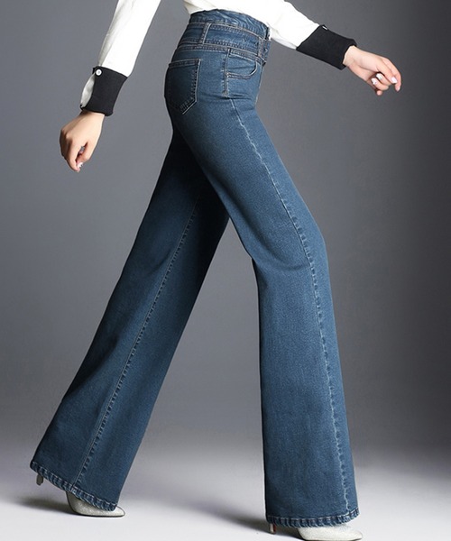 DAY CLOSET(デイ クローゼット)の「【大きいサイズ有/ストレッチ有】ハイウエスト ストレート デニム ワイドパンツ レディース(デニムパンツ・レディース・インディゴブルー/ブルー・M/XL/L/S/XXL)」の11枚目の写真