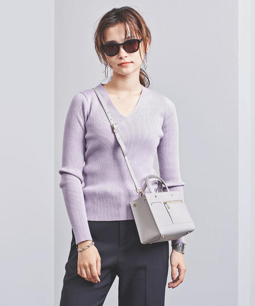 UNITED ARROWS(ユナイテッドアローズ)の「UBCB C/SI リブ Vネックニット◆(ニット/セーター・レディース・ホワイト/ベージュ/ブラック/ライラック・フリー)」の13枚目の写真