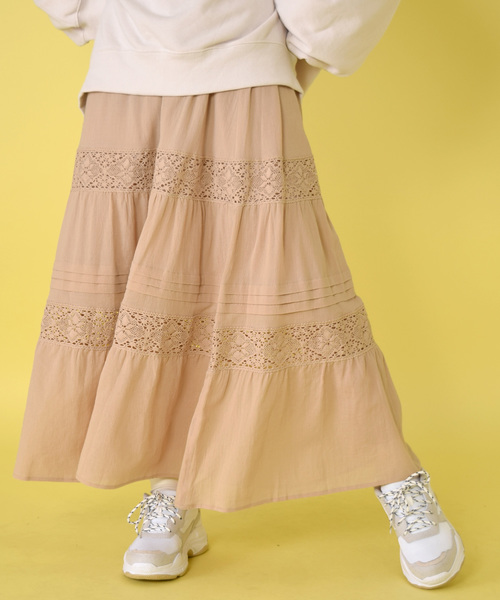 W Closet ダブルクローゼット の レース切替ギャザーコットンスカート スカート Wear