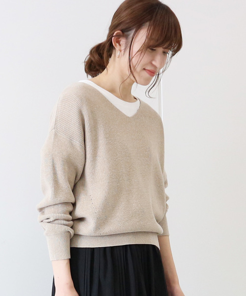 AMERICAN HOLIC（アメリカンホリック）の「New肩落ちVネックニットプルオーバー（ニット/セーター・レディース・グレー系その他/ベージュ/ピンク/ネイビー/ミント/アイボリー・L/M）」の4枚目の写真