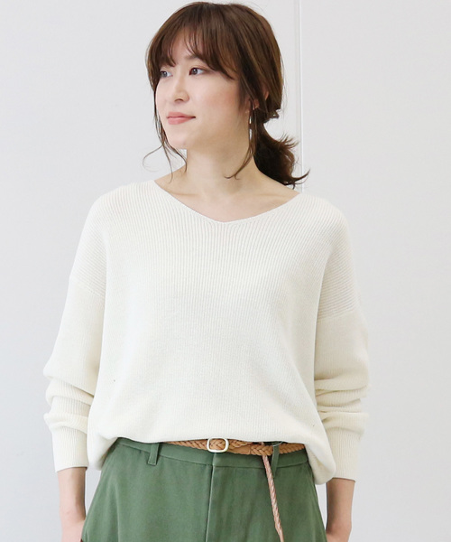 AMERICAN HOLIC（アメリカンホリック）の「New肩落ちVネックニットプルオーバー（ニット/セーター・レディース・グレー系その他/ベージュ/ピンク/ネイビー/ミント/アイボリー・L/M）」の2枚目の写真