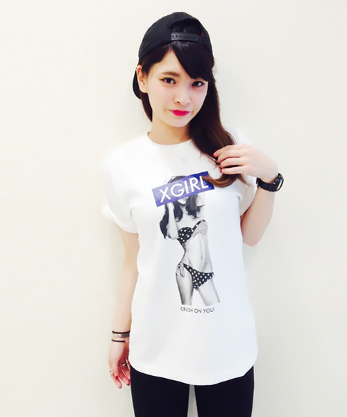 X-girl(エックスガール)の「SUMMER GIRL MENS S/S TEE(Tシャツ/カットソー・レディース・ホワイト/ブラック・LARGE/MEDIUM)」の2枚目の写真