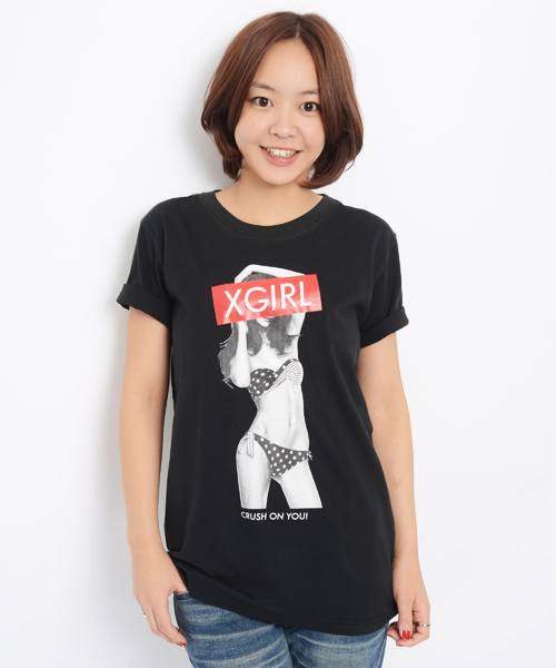 X-girl(エックスガール)の「SUMMER GIRL MENS S/S TEE(Tシャツ/カットソー・レディース・ホワイト/ブラック・LARGE/MEDIUM)」の1枚目の写真