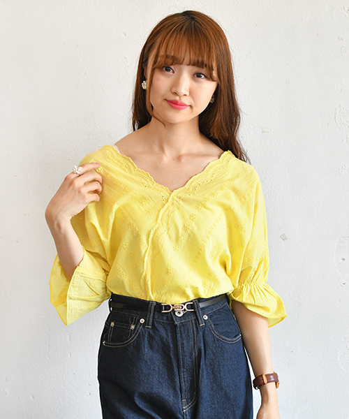 PairPair（ペアペア）の「スカラップコットンレースブラウス（シャツ/ブラウス・レディース・ブラック/オフホワイト/イエロー・FREE）」の13枚目の写真