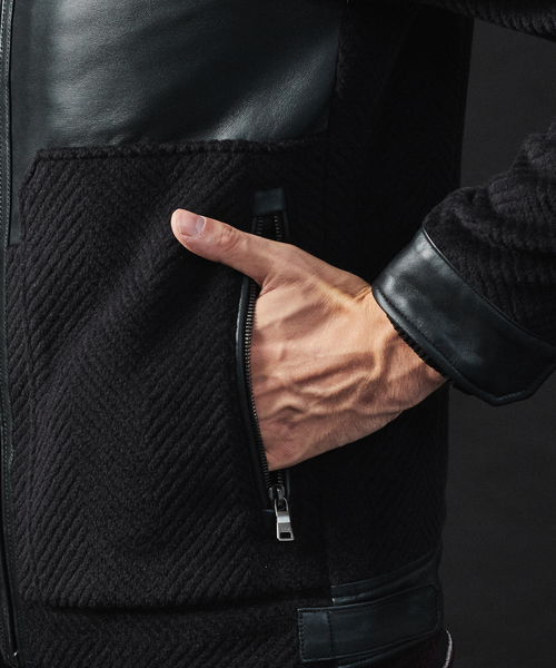 5351 POUR LES HOMMES(ゴーサンゴーイチプールオム)の「アンゴラヘリンボンシャギーバイカージャケット(ブルゾン・メンズ・ブラック・44/46/48/50)」の9枚目の写真