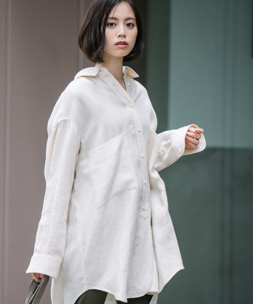 Munich（ミューニック）の「ウールリネンビエラビッグシャツ（シャツ/ブラウス・レディース・ホワイト/ブラック/ブラウン/ベージュ/マスタード/レッド・FREE）」の2枚目の写真