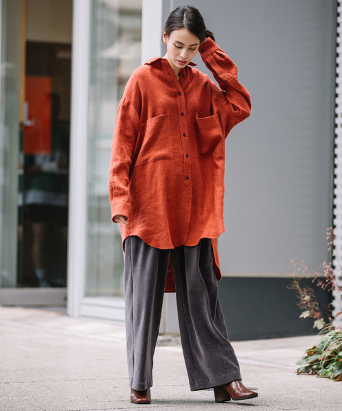 コモリ COMOLI ウールリネン シャツ インディゴ M - テーラード