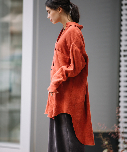 Munich（ミューニック）の「ウールリネンビエラビッグシャツ（シャツ/ブラウス・レディース・ホワイト/ブラック/ブラウン/ベージュ/マスタード/レッド・FREE）」の12枚目の写真