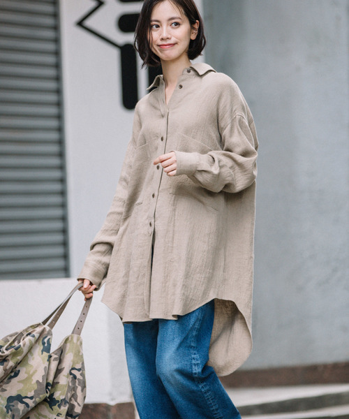 Munich（ミューニック）の「ウールリネンビエラビッグシャツ（シャツ/ブラウス・レディース・ホワイト/ブラック/ブラウン/ベージュ/マスタード/レッド・FREE）」の8枚目の写真