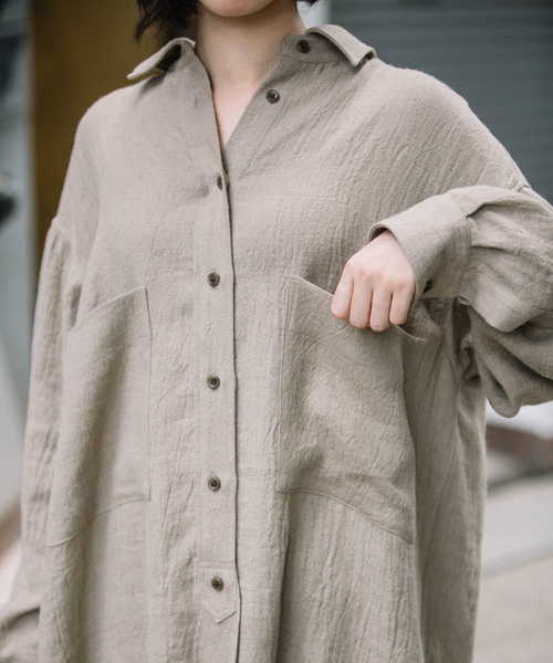 Munich（ミューニック）の「ウールリネンビエラビッグシャツ（シャツ/ブラウス・レディース・ホワイト/ブラック/ブラウン/ベージュ/マスタード/レッド・FREE）」の14枚目の写真