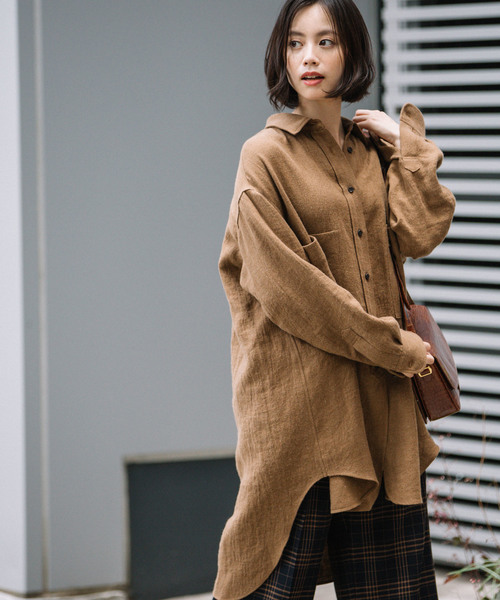 Munich（ミューニック）の「ウールリネンビエラビッグシャツ（シャツ/ブラウス・レディース・ホワイト/ブラック/ブラウン/ベージュ/マスタード/レッド・FREE）」の15枚目の写真