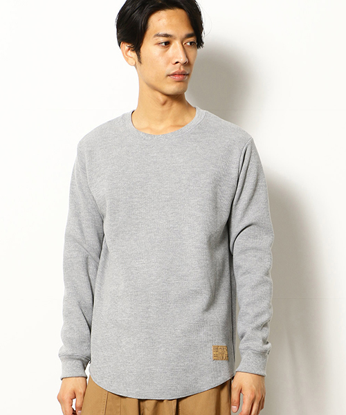Purple&Yellow(パープルアンドイエロー)の「《裏起毛》 ワッフル ラウンドカット Tシャツ(Tシャツ/カットソー・メンズ・ホワイト/ブラック/グレー/ホワイト×ネイビー・SMALL/MEDIUM/LARGE)」の4枚目の写真