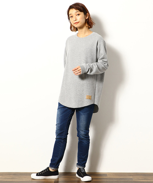 Purple&Yellow(パープルアンドイエロー)の「《裏起毛》 ワッフル ラウンドカット Tシャツ(Tシャツ/カットソー・メンズ・ホワイト/ブラック/グレー/ホワイト×ネイビー・SMALL/MEDIUM/LARGE)」の8枚目の写真