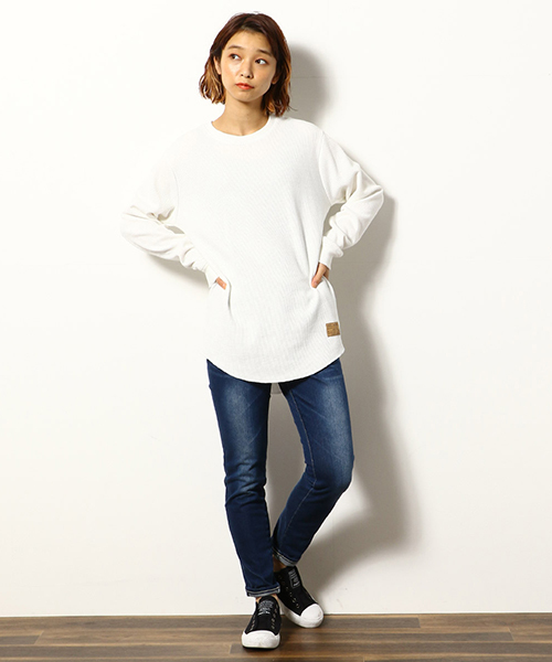 Purple&Yellow(パープルアンドイエロー)の「《裏起毛》 ワッフル ラウンドカット Tシャツ(Tシャツ/カットソー・メンズ・ホワイト/ブラック/グレー/ホワイト×ネイビー・SMALL/MEDIUM/LARGE)」の11枚目の写真