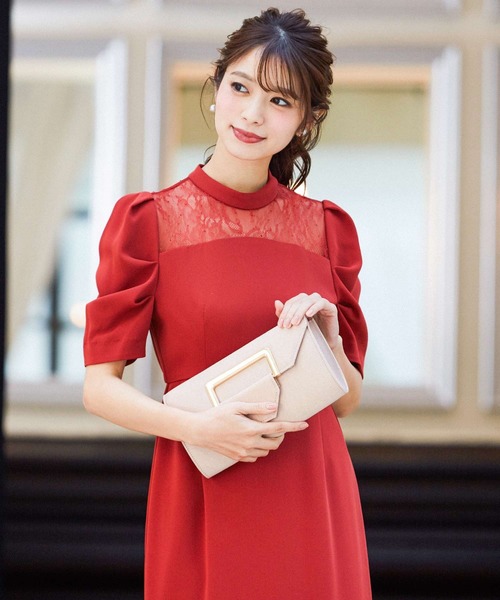 セール デコルテレースハイネック結婚式ワンピースドレス ドレス Fashion Letter ファッションレター のファッション