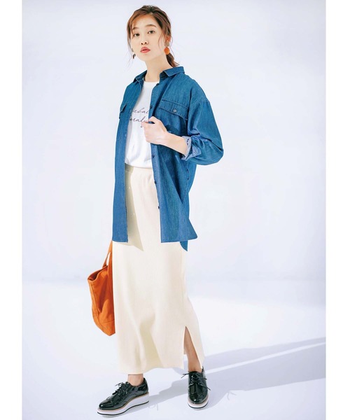 GeeRA（ジーラ）の「リブカットソーロングスカート（スカート・レディース・アイボリー/ブラウン/ブラック・X-LARGE/XX-LARGE/LARGE/SMALL/MEDIUM）」の8枚目の写真