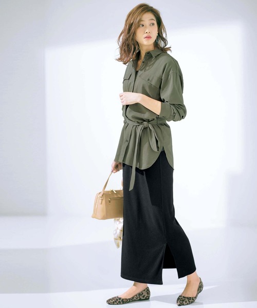 GeeRA（ジーラ）の「リブカットソーロングスカート（スカート・レディース・アイボリー/ブラウン/ブラック・X-LARGE/XX-LARGE/LARGE/SMALL/MEDIUM）」の9枚目の写真