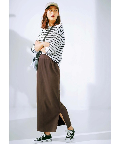 GeeRA（ジーラ）の「リブカットソーロングスカート（スカート・レディース・アイボリー/ブラウン/ブラック・X-LARGE/XX-LARGE/LARGE/SMALL/MEDIUM）」の10枚目の写真