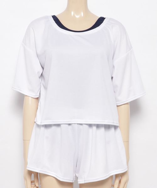 新品☆5L白×紺系♪Tシャツ・タンキニ上下・短パン4点セット♪わけあり☆a740 新品☆5L白×紺系♪Tシャツ・タンキニ上下・短パン4点セット