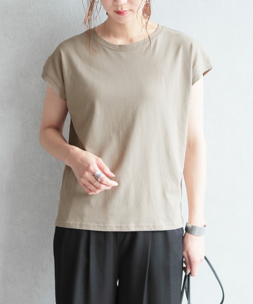 reca(レカ)の「綿100%!フレンチスリーブシンプルカットソー(Tシャツ/カットソー・レディース・ブラック/ベージュ/オフホワイト/カーキ/モカ/グレイッシュベージュ/チャコール/テラコッタ/グリーン/ライトグリーン/ピンク/グレー系その他・M)」の7枚目の写真