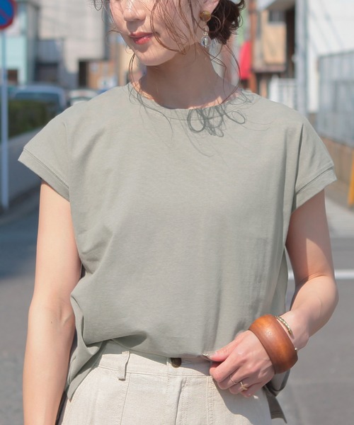reca(レカ)の「綿100%!フレンチスリーブシンプルカットソー(Tシャツ/カットソー・レディース・ブラック/ベージュ/オフホワイト/カーキ/モカ/グレイッシュベージュ/チャコール/テラコッタ/グリーン/ライトグリーン/ピンク/グレー系その他・M)」の9枚目の写真