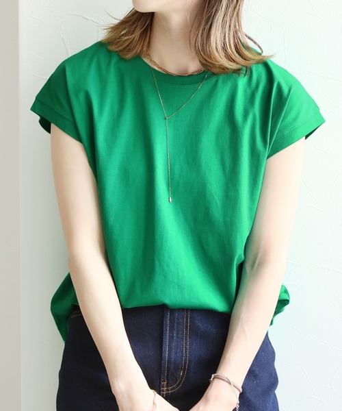 reca(レカ)の「綿100%!フレンチスリーブシンプルカットソー(Tシャツ/カットソー・レディース・ブラック/ベージュ/オフホワイト/カーキ/モカ/グレイッシュベージュ/チャコール/テラコッタ/グリーン/ライトグリーン/ピンク/グレー系その他・M)」の10枚目の写真