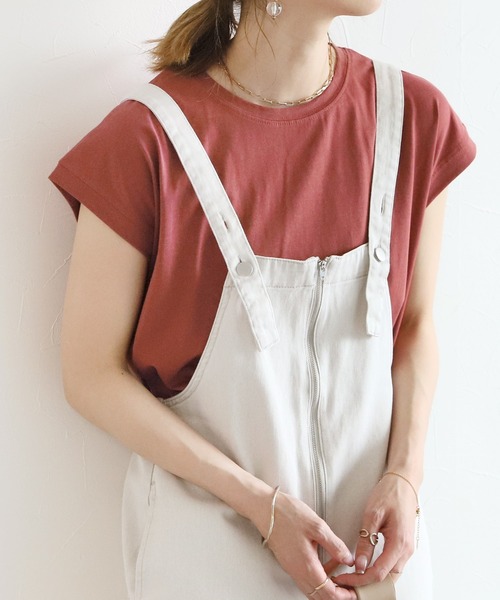 reca(レカ)の「綿100%!フレンチスリーブシンプルカットソー(Tシャツ/カットソー・レディース・ブラック/ベージュ/オフホワイト/カーキ/モカ/グレイッシュベージュ/チャコール/テラコッタ/グリーン/ライトグリーン/ピンク/グレー系その他・M)」の6枚目の写真