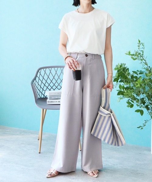 reca(レカ)の「綿100%!フレンチスリーブシンプルカットソー(Tシャツ/カットソー・レディース・ブラック/ベージュ/オフホワイト/カーキ/モカ/グレイッシュベージュ/チャコール/テラコッタ/グリーン/ライトグリーン/ピンク/グレー系その他・M)」の21枚目の写真