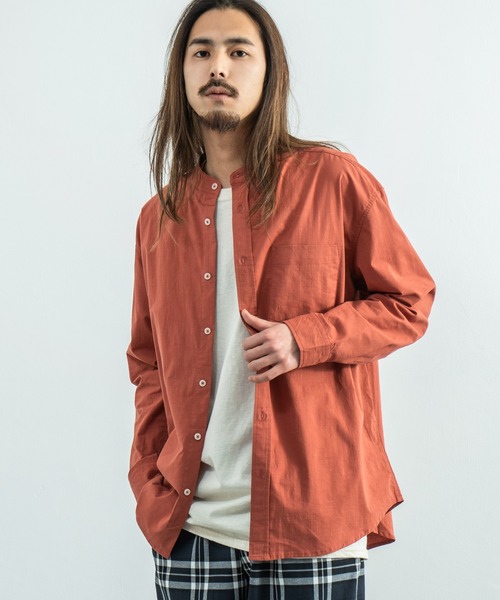 Rocky Monroe(ロッキーモンロー)の「ビッグシルエット バンドカラーシャツ(シャツ/ブラウス・メンズ・ホワイト/ベージュ/ブラウン/ブルー/グリーン/チャコール・M/L)」の1枚目の写真