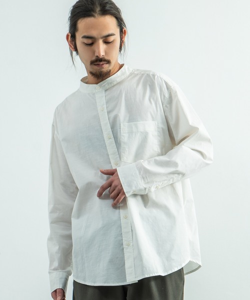 Rocky Monroe(ロッキーモンロー)の「ビッグシルエット バンドカラーシャツ(シャツ/ブラウス・メンズ・ホワイト/ベージュ/ブラウン/ブルー/グリーン/チャコール・M/L)」の3枚目の写真