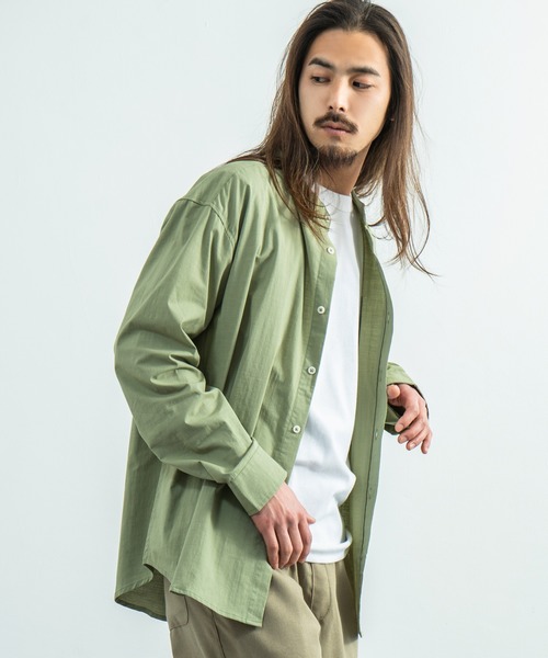 Rocky Monroe(ロッキーモンロー)の「ビッグシルエット バンドカラーシャツ(シャツ/ブラウス・メンズ・ホワイト/ベージュ/ブラウン/ブルー/グリーン/チャコール・M/L)」の6枚目の写真