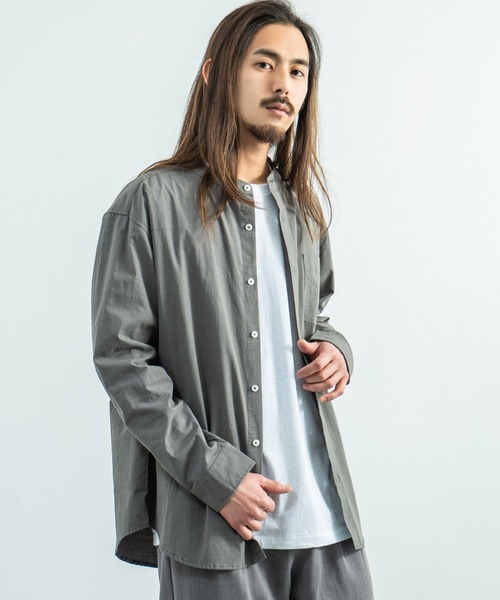 Rocky Monroe(ロッキーモンロー)の「ビッグシルエット バンドカラーシャツ(シャツ/ブラウス・メンズ・ホワイト/ベージュ/ブラウン/ブルー/グリーン/チャコール・M/L)」の4枚目の写真