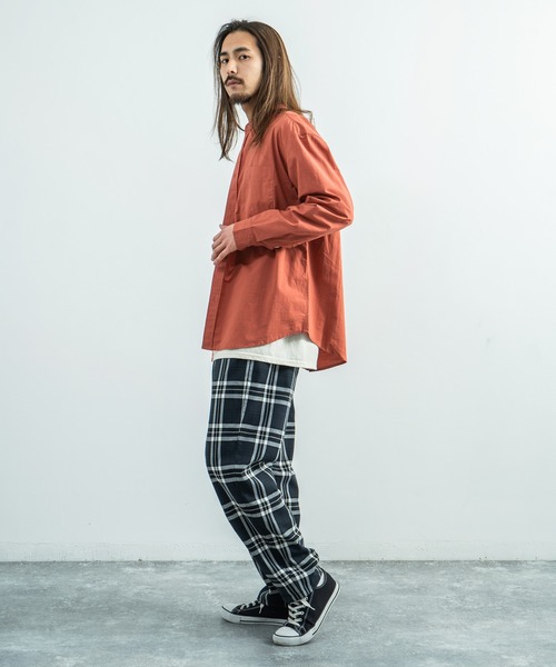 Rocky Monroe(ロッキーモンロー)の「ビッグシルエット バンドカラーシャツ(シャツ/ブラウス・メンズ・ホワイト/ベージュ/ブラウン/ブルー/グリーン/チャコール・M/L)」の15枚目の写真
