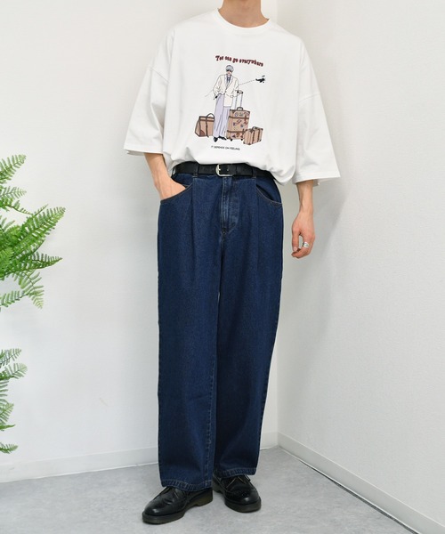 kutir(クティール)の「ワイドデニムストレートパンツ(その他パンツ・メンズ・ブラック/オフホワイト/サックスブルー/インディゴブルー・SMALL/MEDIUM/LARGE)」の14枚目の写真