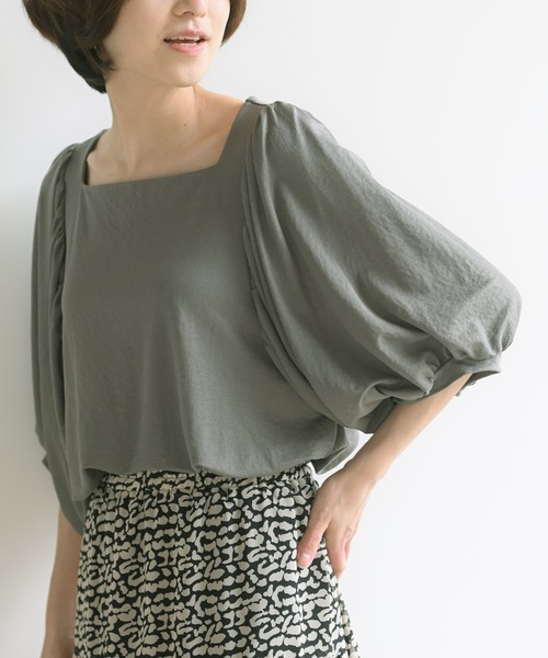 rps(アールピーエス)の「天竺ボリューム袖プルオーバー(Tシャツ/カットソー・レディース・カーキ/グレー/ブラック/ブルー/ライトカーキ・M)」の4枚目の写真