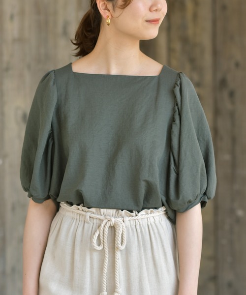 rps(アールピーエス)の「天竺ボリューム袖プルオーバー(Tシャツ/カットソー・レディース・カーキ/グレー/ブラック/ブルー/ライトカーキ・M)」の3枚目の写真