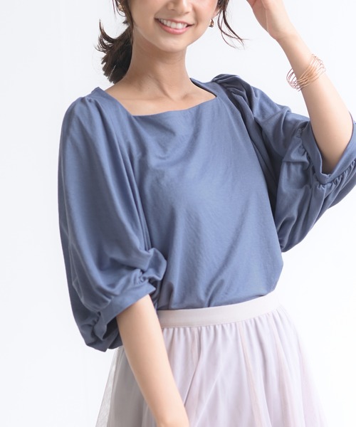 rps(アールピーエス)の「天竺ボリューム袖プルオーバー(Tシャツ/カットソー・レディース・カーキ/グレー/ブラック/ブルー/ライトカーキ・M)」の5枚目の写真