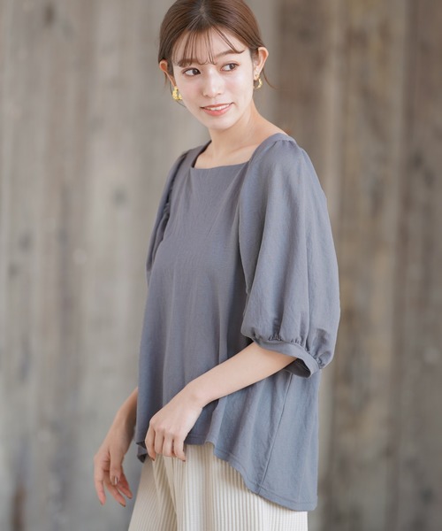 rps(アールピーエス)の「天竺ボリューム袖プルオーバー(Tシャツ/カットソー・レディース・カーキ/グレー/ブラック/ブルー/ライトカーキ・M)」の12枚目の写真