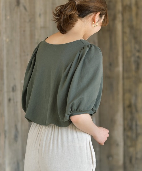 rps(アールピーエス)の「天竺ボリューム袖プルオーバー(Tシャツ/カットソー・レディース・カーキ/グレー/ブラック/ブルー/ライトカーキ・M)」の10枚目の写真