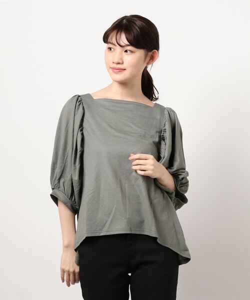 rps(アールピーエス)の「天竺ボリューム袖プルオーバー(Tシャツ/カットソー・レディース・カーキ/グレー/ブラック/ブルー/ライトカーキ・M)」の19枚目の写真