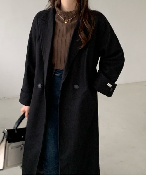 emi+（エミプラス）の「袖折り返し ロングチェスターコート（チェスターコート・レディース・モカ/ブラック/ネイビー/グリーン/ブルーグレー/キャメル/アイボリー/チャコールグレー/ベージュ/ブラウン/グレー/カーキ・L/S/M）」の13枚目の写真