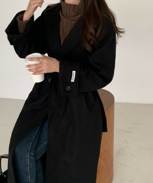 emi+（エミプラス）の「袖折り返し ロングチェスターコート（チェスターコート・レディース・モカ/ブラック/ネイビー/グリーン/ブルーグレー/キャメル/アイボリー/チャコールグレー/ベージュ/ブラウン/グレー/カーキ・L/S/M）」の14枚目の写真