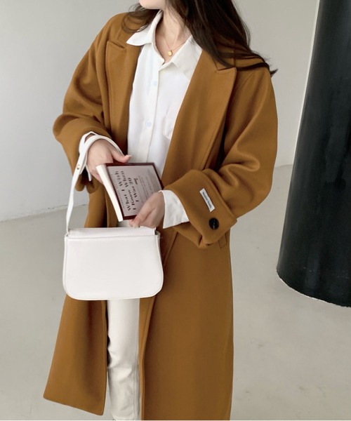 emi+（エミプラス）の「袖折り返し ロングチェスターコート（チェスターコート・レディース・モカ/ブラック/ネイビー/グリーン/ブルーグレー/キャメル/アイボリー/チャコールグレー/ベージュ/ブラウン/グレー/カーキ・L/S/M）」の22枚目の写真