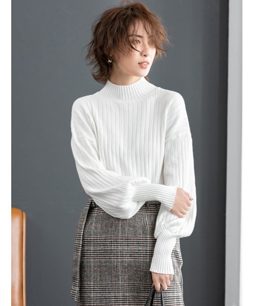 fifth（フィフス）の「ハイネックリブデザインニット（ニット/セーター・レディース・ホワイト/ブラック/グレー・MEDIUM）」の2枚目の写真