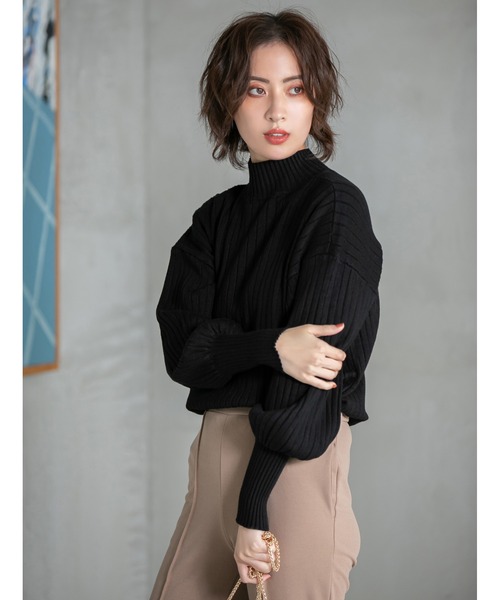 fifth（フィフス）の「ハイネックリブデザインニット（ニット/セーター・レディース・ホワイト/ブラック/グレー・MEDIUM）」の3枚目の写真