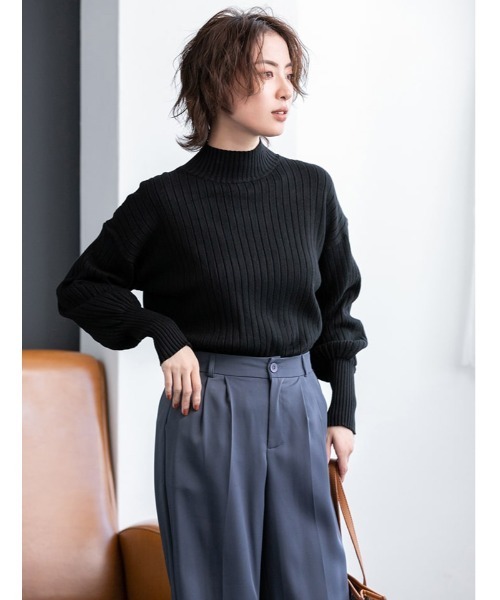 fifth（フィフス）の「ハイネックリブデザインニット（ニット/セーター・レディース・ホワイト/ブラック/グレー・MEDIUM）」の4枚目の写真