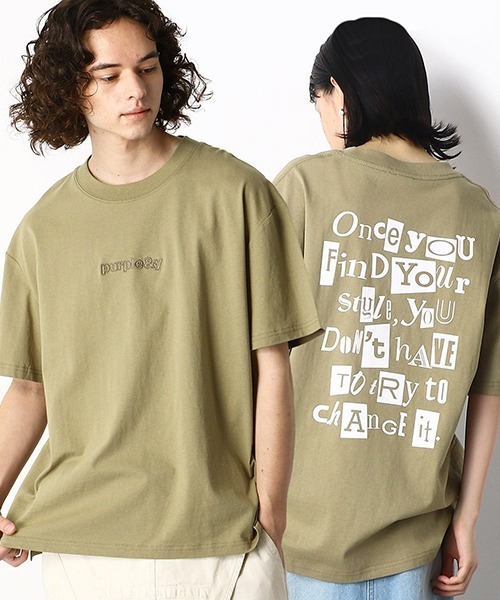 Purple&Yellow(パープルアンドイエロー)の「バックプリント ワイドTシャツ(Tシャツ/カットソー・メンズ・ホワイト/ブルー/ブラック/オリーブ・LARGE/MEDIUM/SMALL)」の1枚目の写真