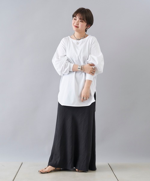 DouDou（ドゥドゥ）の「【WEB限定】袖タックTシャツ（Tシャツ/カットソー・レディース・ベージュ/オフホワイト/バイオレット・0）」の6枚目の写真